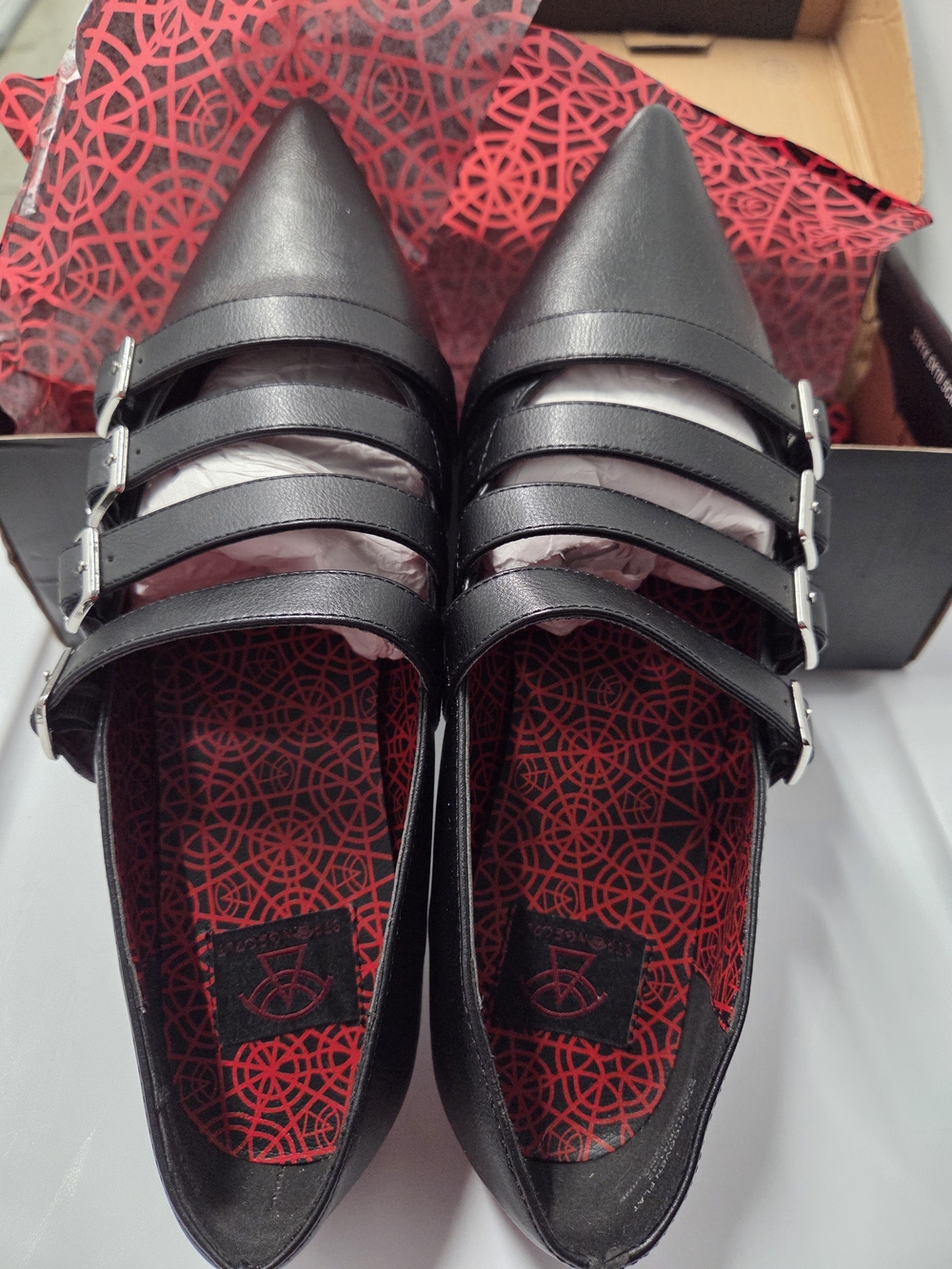 Strange Cvlt- Coven Flat- Women’s Black Pointed Toe Multi-Strap Flats Size 11 - Picture 2 of 15